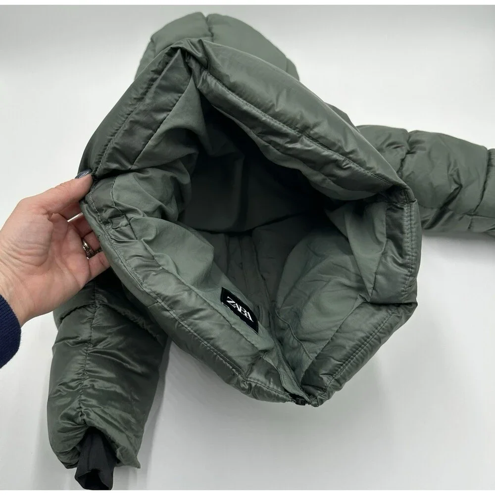 Zara Kids Toddler Green Puffer Coat Size 2 Years Hooded Winter Girls Zip Front